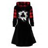 Mini Robe à Capuche Décontractée Fleur à Carreaux Imprimé à Cordon - Noir XXL | US 12