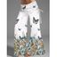 Pantalon Décontracté Long Papillon Fleur Imprimée à Jambe Large à Volants - Blanc XXL | US 12