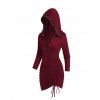 Mini Robe Moulante Gothique à Capuche en Couleur Unie à Lacets à Volants - Rouge foncé M