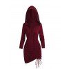 Mini Robe Moulante Gothique à Capuche en Couleur Unie à Lacets à Volants - Rouge foncé L