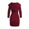 Mini Robe Moulante Gothique à Capuche en Couleur Unie à Lacets à Volants - Rouge foncé L