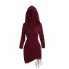 Mini Robe Moulante Gothique à Capuche en Couleur Unie à Lacets à Volants - Rouge foncé XXL