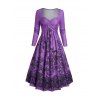 Robe Mi-Longue Fleurie Croisée à Manches Longues à Col en Cœur - Pourpre XXL | US 12