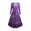 Robe Mi-Longue Fleurie Croisée à Manches Longues à Col en Cœur - Pourpre XXL | US 12