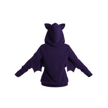 Costume Bat Fleece Hooded Jacket Zip Up Solid Color Top With Hood 