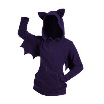 

Halloween Costume Bat Fleece Hooded Jacket Zip Up Solid Color Top With Hood, Concord