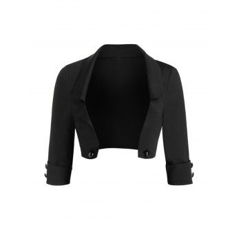 

Solid Color Open Front Crop Jacket Mock Button Turndown Collar Cropped Jacket, Black