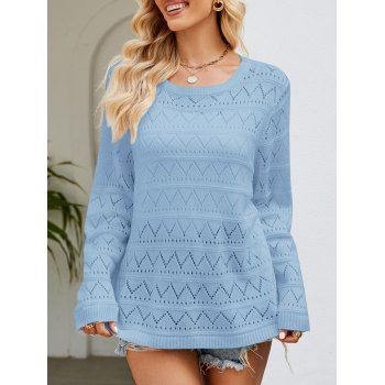 

Chevron Graphic Hollow Out Knit Top Solid Color Casual Knitted Top, Light blue