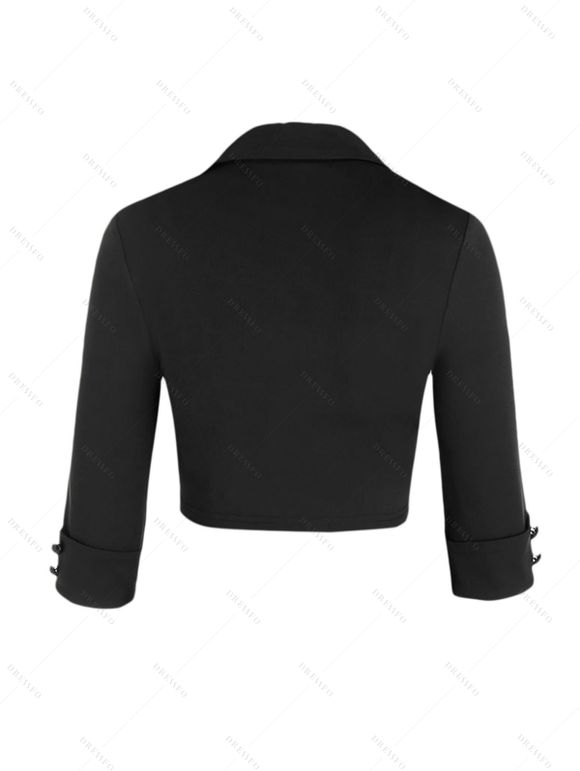 Veste Courte Ouverte en Avant en Couleur Unie à Col Relevé avec Bouton - Noir XL