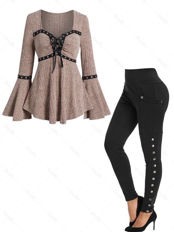 Legging Chiné Tricoté à Manches de Cloche avec Poche à Lacets - multicolor S | US 4