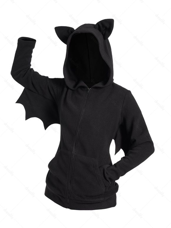 Veste à Capuche D'Halloween Costume Irrégulier Chat à Manches Chauve-souris en Laine - Noir S | US 4