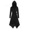 Gothic Hooded Asymmetric Faux Fur Panel Coat And Rose Print Ruffle Lace Up A Line Mini Dress Earrings Outfit - multicolor S | US 4