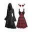 Gothic Grommet Flare Sleeve High Low Long Hooded Top And Plaid Lace Up Dress Heart Wing Stud Earrings Outfit - multicolor S | US 4