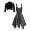 Open Front Crop Jacket And Colorblock Lace Up Adjustable Strap Asymmetrical Midi Dress Outfit - multicolor S | US 4