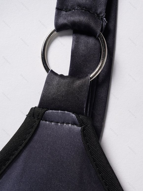 Robe Décontractée Gothique Bicolore à Imprimé Crâne en O à Col V - Noir S