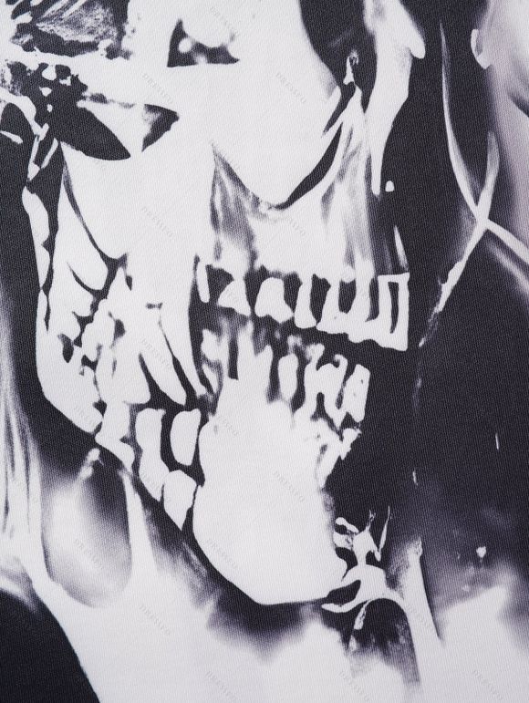 Robe Décontractée Gothique Bicolore à Imprimé Crâne en O à Col V - Noir S