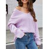 Pull Tricoté Evidé Lâche Haut Bas à Goutte Epaule en Couleur Unie à Col V - Violet clair XXL | US 12