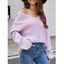Pull Tricoté Evidé Lâche Haut Bas à Goutte Epaule en Couleur Unie à Col V - Violet clair XXL | US 12