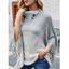 Poncho Tricotée en Blocs de Couleurs Boutonné avec Frange à Col Haut - Gris Clair ONE SIZE