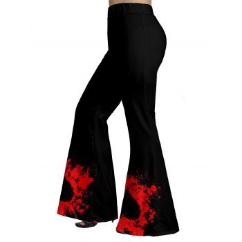 

Plus Size & Curve Flare Pants Heart Painting Print Long High Waist Pants, Black