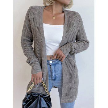 

Raglan Sleeve Crochet Sweater Cardigan Open Front Solid Color Cardigan Coat, Gray