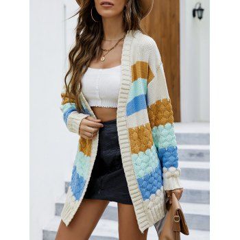 

Colorblock Stripe Jacquard Drop Shoulder Sweater Cardigan Open Front Ribbed Hem Long Cardigan Coat, Multicolor