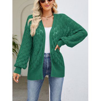 

Drop Shoulder Graphic Crochet Cardigan See Thru Solid Color Open Front Cardigan, Deep green