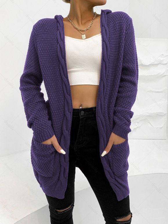 Cardigan à Capuche Long Ouvert en Avant en Couleur Unie avec Poche Jointive - Concorde L | US 8
