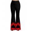 Plus Size & Curve Skull Pattern Colorblock Long Sleeve T-shirt And Heart Painting Print Flare Pants Outfit - RED L | US 14