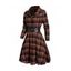 Mini Robe à Carreaux Ceinturée Taille Haute à Demi-Bouton à Manches Longues - Orange Foncé XXL