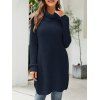 Raglan Sleeve Turtleneck Mini Crochet Sweater Dress Side High Slit Solid Color Sweater Dress - MIDNIGHT BLUE XL | US 10