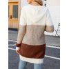 Manteau à Capuche Long Ouvert en Avant en Blocs de Couleurs à Ourlet Côtelé - café L | US 8