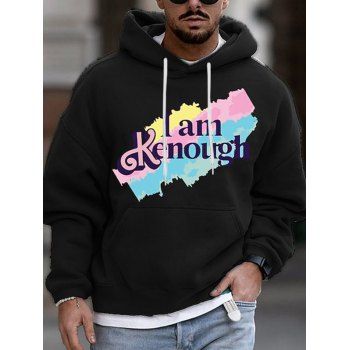 

Letter Slogan Painting Print Hoodie Kangaroo Pocket Casual Drawstring Hoodie, Black