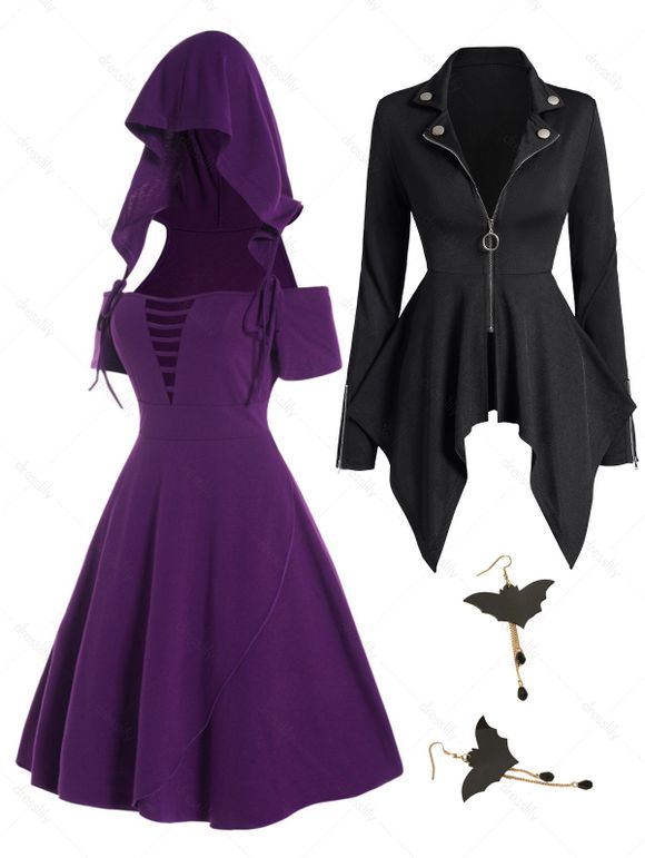 Mini-Robe à Capuche Zippée Asymétrique à Epaule Dénudée à Frange - multicolor S | US 4