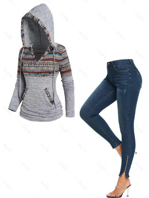 Jean Brillant à Capuche en Tricot à Motif Tribal - multicolor S | US 4