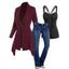 Cable Knit Buckle Open Front Cardigan And Zipper Fly Long Flare Jeans Lace Strap Tank Top Outfit - multicolor S | US 4