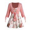 Ensemble de Haut Court Noué et de Camisole Fleur Imprimée à Bretelle Fine - Rose clair XXL
