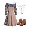 Robe en Faux Cuir à Col Convertible à Talons Épais et à Lacets - café S | US 4