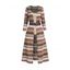 Ensemble de Haut de Base Long Rayé Graphique Ouvert en Avant à Bretelle Fine et de Camisole Ceinturée - café XXL | US 14