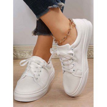 

Lace Up Flat Stitching Casual Walking Shoes, White