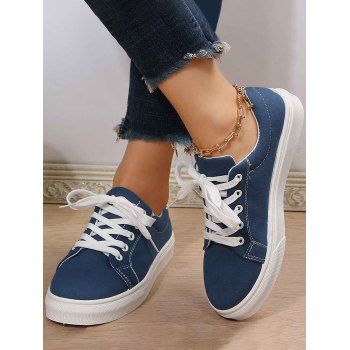 

Lace Up Flat Stitching Casual Walking Shoes, Cadetblue