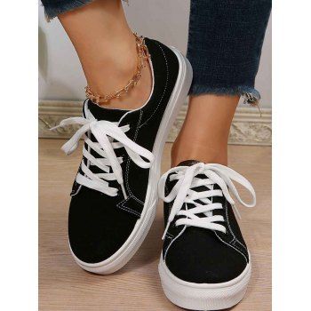 

Lace Up Flat Stitching Casual Walking Shoes, Black