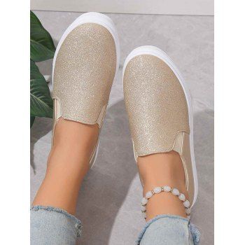 

Colorblock Sequined Round Toe Slip On Casual Flat Shoes, Golden