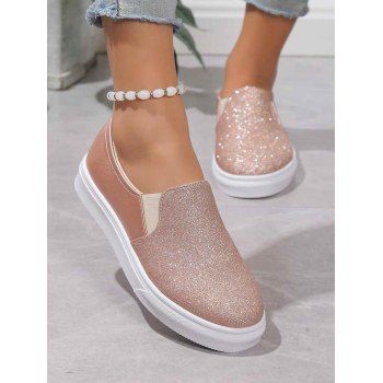 

Colorblock Sequined Round Toe Slip On Casual Flat Shoes, Rose gold