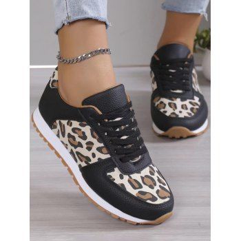 

Animal Print Lace Up PU Casual Sport Shoes, Black