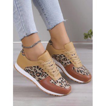 

Animal Print Lace Up PU Casual Sport Shoes, Coffee