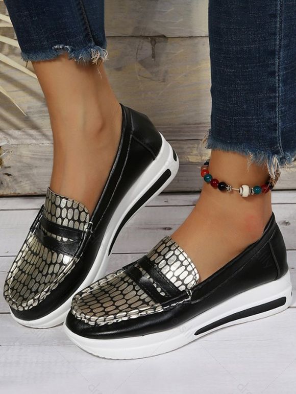 Animal Textured Slip On Flat Loafers - Noir EU 39