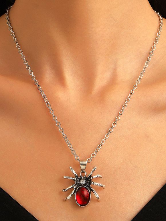 Collier Chaîne Pendant Gothique en Forme D'Araignée - Rouge 