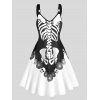 Skeleton Skull Spider Web Print Halloween Dress O Ring V Neck A Line Dress - BLACK XXL | US 12