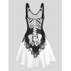 Robe D'Halloween Ligne A Crâne Toile D'Araignée Squelette Imprimés à Col V - Noir M | US 6